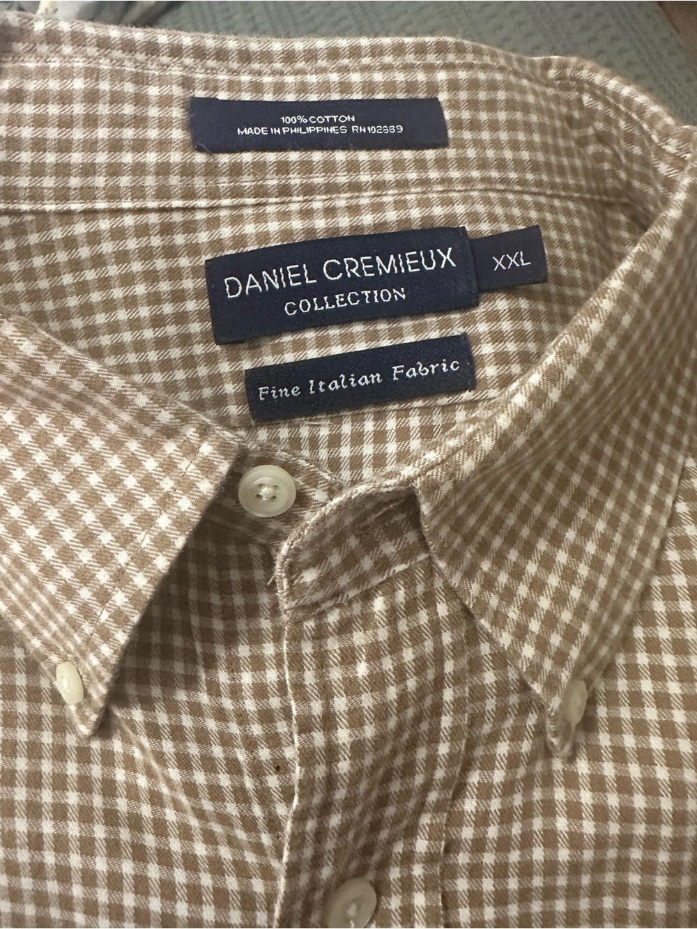 Daniel Cremieux Tan and White Gingham Button-Down Shirt